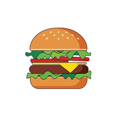 Classic cheeseburger illustration, a delicious culinary creation with fresh ingredients on a sesame seed bun.