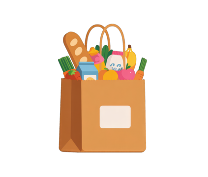 Brown paper grocery bag filled with various food items (2)