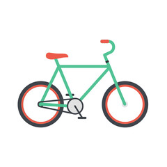 Fototapeta premium Classic bicycle illustration in a modern flat design. Simple green and red cycle icon for eco-friendly transport, sports, and healthy lifestyle.