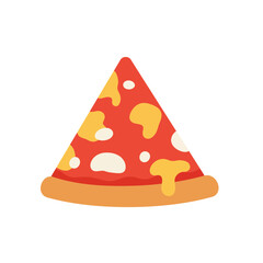 A simple flat vector illustration of a single slice of classic cheese pizza with melted toppings, isolated on a white background.