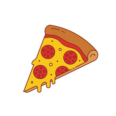 A classic slice of pepperoni pizza illustrated in a simple cartoon style, with melted cheese dripping.