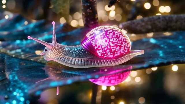 Snail with glowing tech shell