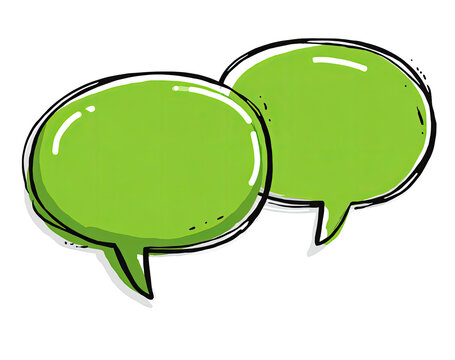 Two overlapping, light-green speech bubbles, cartoon style