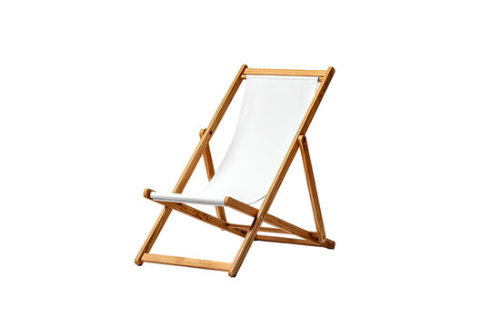 White canvas deck chair on a dark background.  Wooden frame