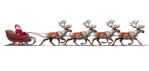 santa claus ready to deliver presents with sleigh on transparent background.