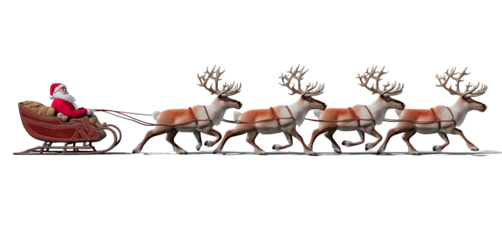 santa claus ready to deliver presents with sleigh on transparent background.