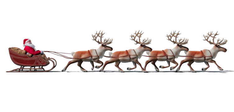santa claus ready to deliver presents with sleigh on transparent background.