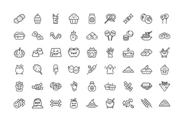 Vector art of assorted halloween treats and symbols isolated
