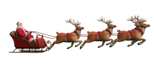 santa claus ready to deliver presents with sleigh on transparent background.