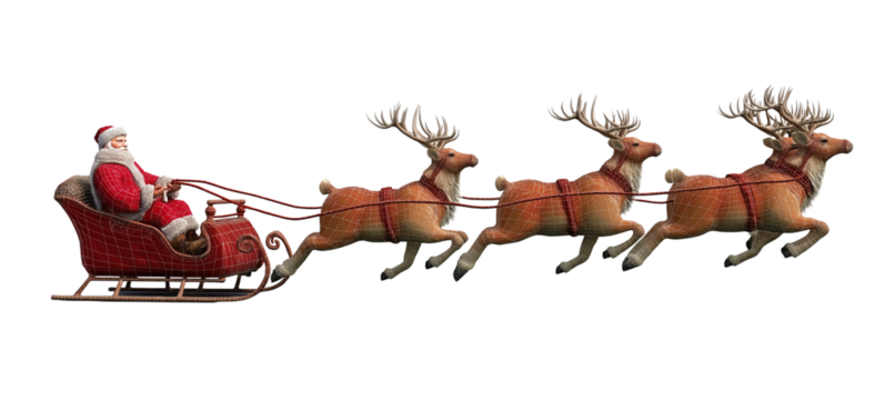 santa claus ready to deliver presents with sleigh on transparent background.