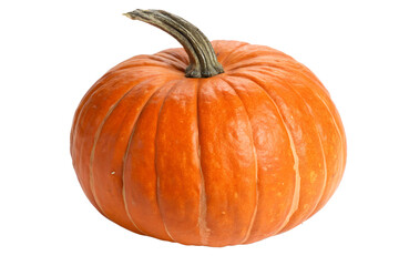 Isolated Orange Pumpkin with Stem on Transparent Background