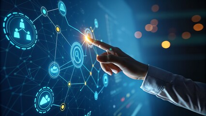 Futuristic interface interaction, digital network, data analysis, business strategy
