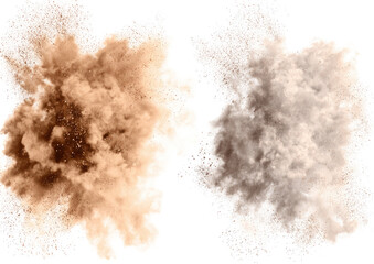 Two abstract, blended, irregular,  brown and beige ink blots