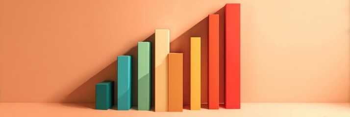 Obraz premium Colorful bar graph showing growth and success on a peach colored background