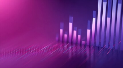 Financial chart with rising columns on a purple background, growth and success