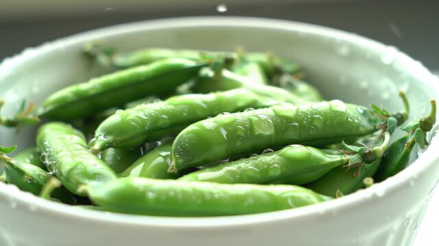 Fresh Green Peas in White Ceramic Bowl
