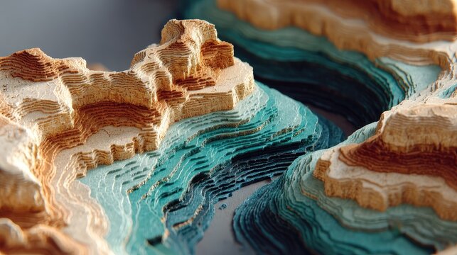 Abstract 3D Terrain with Radial Depth and Teal River