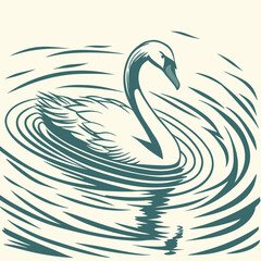 Abstract swan gliding on rippled water—digital artwork blending serenity and graceful movement