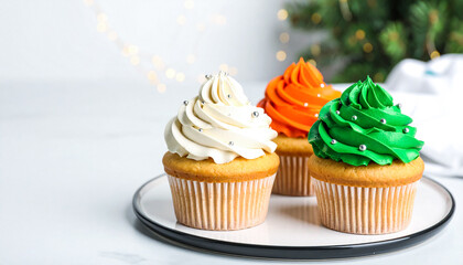 Cupcakes with tricolor frosting and metallic sprinkles