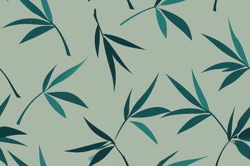 Green seamless vintage floral pattern with leaves and flowers vector illustration