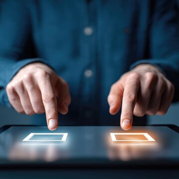 A person choosing between two options on a touchscreen device 