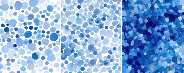Abstract pattern of varying shades of blue circles on a white and darker blue background