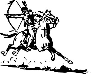 abstract design of American wild west desert with cowboys - hand drawn Black illustration. Ilustraciones del viejo oeste. PNG.JPG. VEKTOR