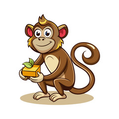 Charming Cartoon Monkey Proposing with Banana Shaped Ring Box – Funny Animal Love Vector Illustration for Romantic and Whimsical Designs