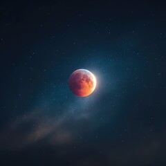 Fototapeta premium The moment of a total lunar eclipse glowing in the night sky. 