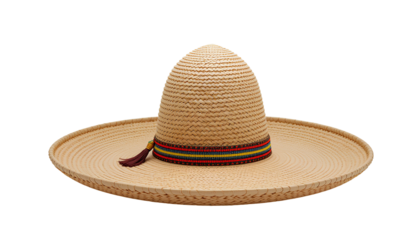 Large Straw Sombrero Hat – Light Beige Woven Sun Hat with Detailed Texture isolated on transparent background