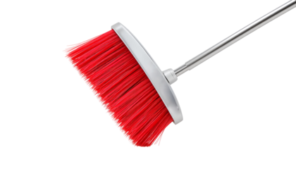 Silver Metallic Broom with Red Triangular Bristles – Durable Cleaning Tool isolated on transparent background