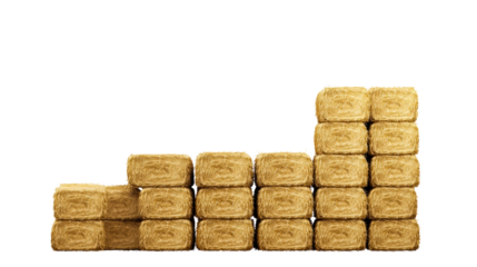 Stacked square hay bales forming a stepped graph on white PNG