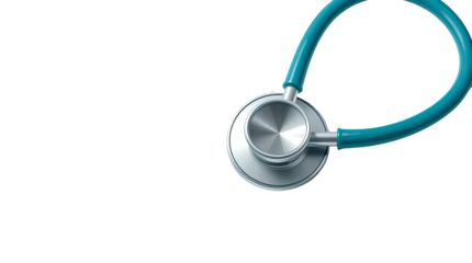 Teal Heart-Shaped Stethoscope – Silver Chest Piece with Curved Medical Tubing isolated on transparent background