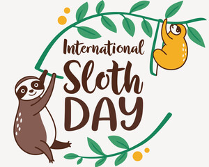 International Sloth Day Illustration with Cute Sloths Hanging on Branches