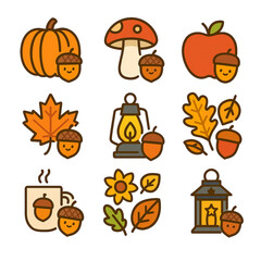 Autumn Icons with Acorns and Seasonal Items