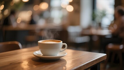 a cup of coffee on a comfortable cafe table
