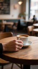 Fototapeta premium Hand holding a hot coffee cup with steam rising, cozy morning beverage concept