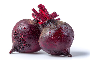Two fresh beets with water droplets on a white background healthy eating delicious root vegetable