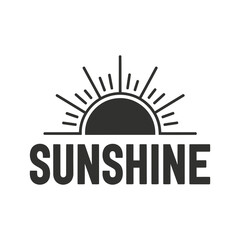 Fototapeta premium Graphic Black Sunshine Icon with Rays and Bold Text.