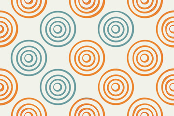 Colorful vector illustration of abstract geometric retro style seamless pattern with circles and spirals