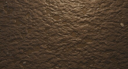Closeup of wet textured mud with small stones and twigs