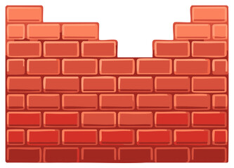 Obraz premium Cartoon style red brick wall illustration with section missing, perfect for designs.
