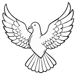 Obraz premium Dove with Open Wings in Flight Outline Illustration Simple Black and White Bird Icon