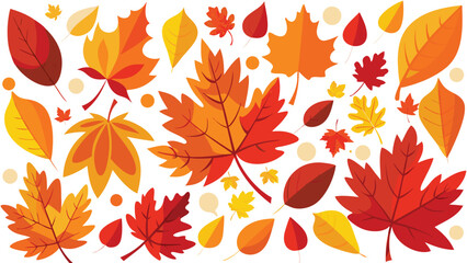 Colorful autumn leaves scattered on a clean white background, showcasing vibrant reds, oranges, and yellows..eps