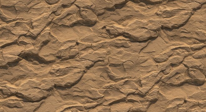 Seamless texture of rough fractured brown rock with shadows