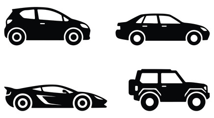 Fototapeta premium Modern Car Silhouettes Including Sedan SUV and Sports Vehicle Icons