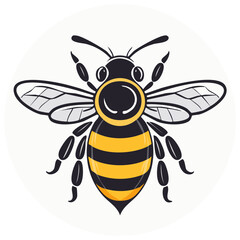 Obraz premium Stylized honeybee icon with black and yellow stripes and six legs, wings and antennae