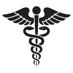 Black caduceus symbol on a white background medical symbol