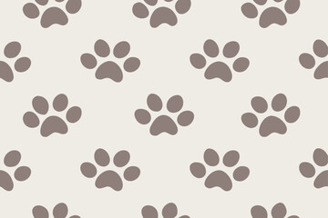 Seamless pattern with cute cartoon cats, dogs, and paw prints