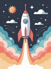 Fototapeta premium Colorful Rocket Launch in Night Sky 